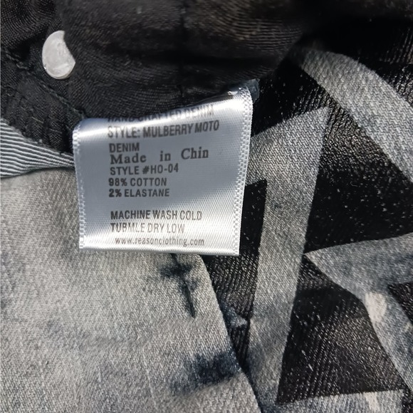 Reason Hip Hop Jeans Mens Sz. 36 Acid Wash Zip Ankle Graphic Patches Urban Retro - Picture 9 of 9